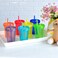 Youngever 7 Sets Plastic Kids Cups with Lids and Straws, 7 Reusable Toddler Cups with Straws in 7 Assorted Colors.