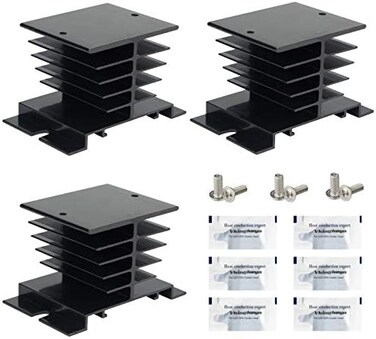 CGELE 3PCS Aluminum Heat Sink SSR Dissipation for Single Phase Solid State Relay 10A,25A,40A Black Radiator.