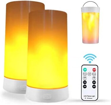 مصباح دي مور LED بتأثير اللهب، قطعتان، مصباح لهب قابل لإعادة الشحن عبر منفذ USB مع مؤقت تحكم عن بعد، شمعة مقاومة للماء قابلة للتعتيم بدون لهب لتزيين المنزل والحفلات والحدائق والتخييم والهالوين والكريس