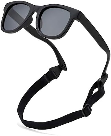 COASION Bendable Flexible Polarized Newborn Baby Sunglasses with Strap for Infant Boys Girls Age 0-12 Months (Matte Black/Gray.