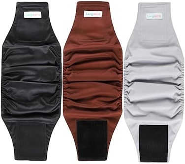 Langsprit Male Belly Bands for Dogs (Pack of 3- High Absorbing Dog Wraps Male Washable - Reusable Male Dog Diapers (Black,Gray,Coffee, XX-Large.