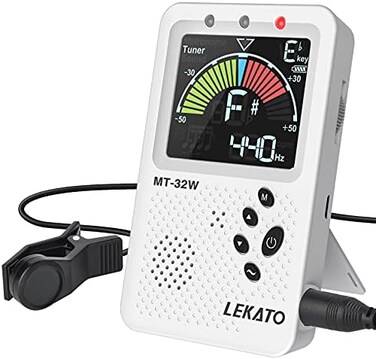 LEKATO Metronome Tuner, Rechargeable 3 In 1 Digital Metronome with Vocal Count, Tone Generator Tuners for Guitar, Bass, Violin, Ukulele, Chromatic, Clarinet, Trumpet, Flute, All Instruments, White.
