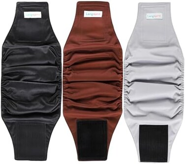 Langsprit Male Belly Bands for Dogs (Pack of 3- High Absorbing Dog Wraps Male Washable - Reusable Male Dog Diapers (Black,Gray,Coffee, Large.