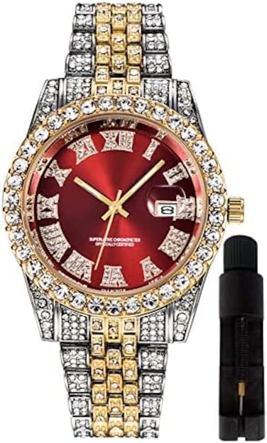 HUNRUY Hip Hop Watches for Men Iced-Out Bling Diamond Luxury Quartz Watches with Date.