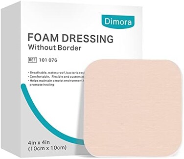 Dimora Foam Dressing, Sterile Non-Adhesive Hydrophilic Pads, Highly Absorbent 4"x4"(10 cm*10 cmPack of 10 Square Waterproof Dressing for Wound Care.
