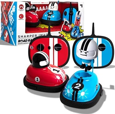 Sharper Image Road Rage RC Speed Bumper Cars, Mini Remote Controlled Ejector Vehicles, 2 Player Head to Head Battle, Crash into Opponents, 2. 4 GHz, Red and Blue, Ages 6 and Up.