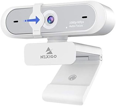 NexiGo N660P 1080P 60FPS Webcam with Software Control, Dual MicrophoneCover, Autofocus, HD USB Computer Web Camera, for OBS/Zoom/Skype/FaceTime/Teams/Twitch, White.