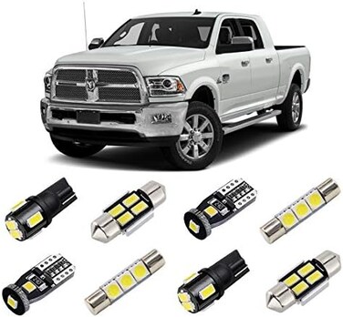 طقم إضاءة LED داخلية بيضاء من BRISHINE لسيارة دودج رام 2009 2010 2011 2012 2013 2014 2015 2016 2017 2018، مصابيح LED داخلية فائقة السطوع 6000K، عبوة مصابيح لوحة الترخيص وأداة التركيب.