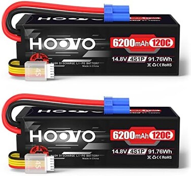 HOOVO 4S Lipo Battery 14. 8V 6200mAh 120C RC Battery EC5 Plug Hard Case for RC Car Truck Buggy RC Quadcopter Helicopter Airplane Racing FPV UAV Drone (2 Pack.