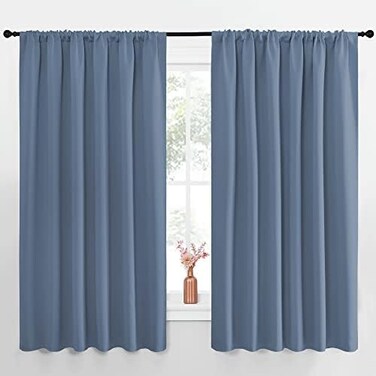 NICETOWN Blackout Curtains for Bedroom, Blackout Curtain Panels, Window Treatment Energy Saving Thermal Insulated Solid Rod Pocket Blackout Drapes/Draperies (Stone Blue, 1 Pair, 70 by 63-inch.