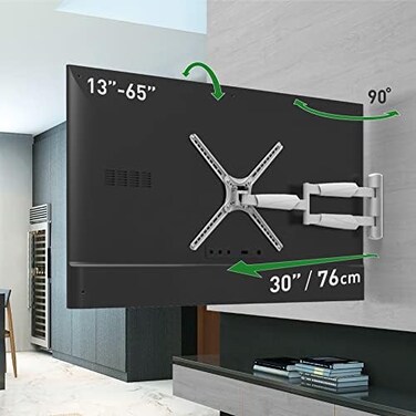 Barkan 76cm long TV wall mount 13-65 inch full motion articulating - 4 movement flat/curved screen bracket holds up to 36kg extremely extendable fits LED OLED LCD.