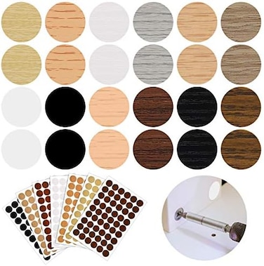 Tenare 648 Pieces Adhesive Screw Hole Covers Stickers PVC Cover Caps 12 Colors Waterproof Wood Textured Cover for Wall Cabinets Desk Screws Furniture Repairing.