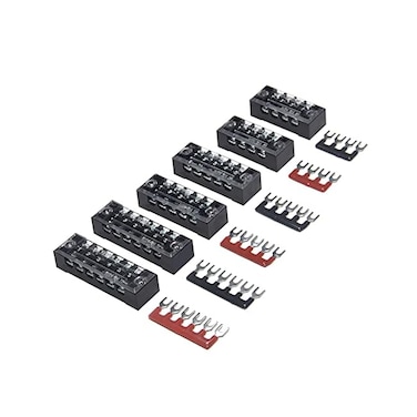 MILAPEAK 6 Sets Terminal Blocks, 4/5/6 Positions 600V 15A Dual Row Wire Screw Terminal Strip Block with Cover400V 15A Pre-Insulated Bus Bar Terminals Barrier Strips Jumpers (BlackRed.