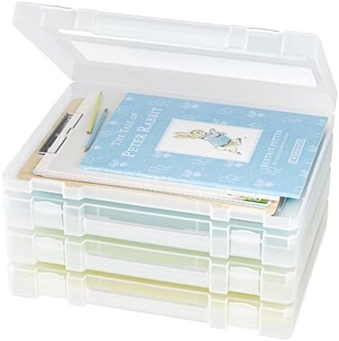 Denkee Large Thick Durable Portable Project Case for 8. 5" x 11" Letter A4 File Paper, Plastic Storage Box with Handle, Documents Magazines Paper Protector, Office Supplies File Storage Case, 4 Pack.