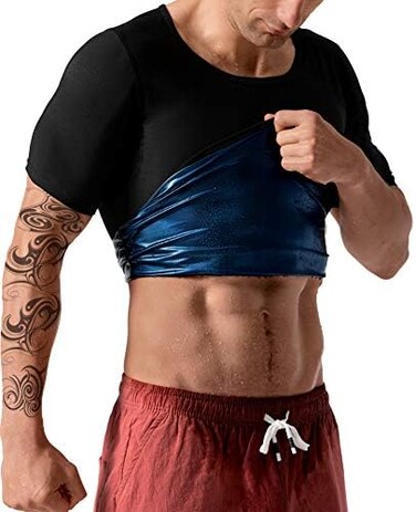 QZSH Mens Sauna T-Shirt Sweat Tee Compression Tank Top Weight Lose Workout Slimmer Shirt Gym Shapewear Athletic Short Sleeve Vest Heat Trapping Hot Fat.