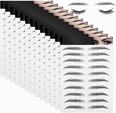 Maitys 12 Sheets 4D Hair-Like Eyebrow Stickers - Waterproof Transfers for Grooming, Shaping, and Styling - Peel and Stick for Women and Girls (Stylish Style.