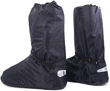 Hilitchi Black Men Waterproof Rainstorm Rainy Day Rain Suit Raingear Motorcycle Outdoor Protective Gear Rain Boot Shoe Cover Zipper US 10 11 Euro 44 45 Black.
