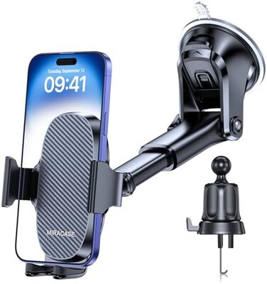 Miracase 3-in-1 Cell Phone Holder for Car, Universal Car Phone Holder Mount for Car Dashboard Air Vent Windshield Compatible with iPhone15 14 13 12 11 Pro Max Xs XR X, Galaxy.