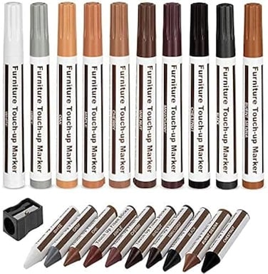 EASTHUA Furniture Markers Touch Up,Wood Filler Floor Scratch Repair Kits,Set of 21-Markers and Wax Sticks with Sharpener Kit for Funiture Repair,Floor Scratch. Touch Up Repair System Set,Wood Restore