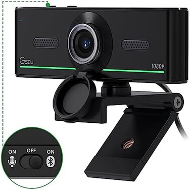 Gsou 1080P Wireless Bluetooth Webcam, HD USB Web Camera with Microphone, Privacy Cover, Plug and Play, Streaming Webcam for Online Class, Zoom Meeting Skype Facetime Teams, PC Mac Laptop Desktop.