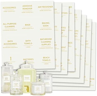 Talented Kitchen 144 Minimalistic Laundry Room Labels for Glass Jars, Preprinted Linen Closet Stickers for Containers, Bathroom Organization, Cleaning Supplies (Gold.