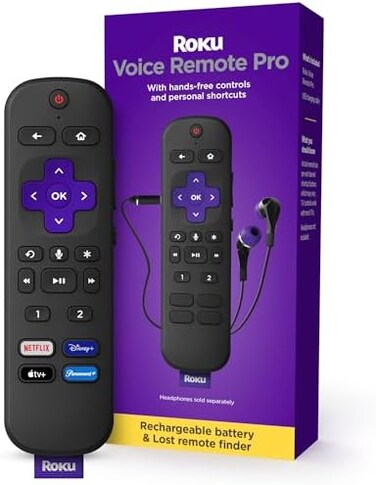 Roku Voice Remote ProRechargeable with Hands-free Voice Controls, Headphone ModeLost Device Locator - Compatible with RokuTV, PlayersAudio Devices.