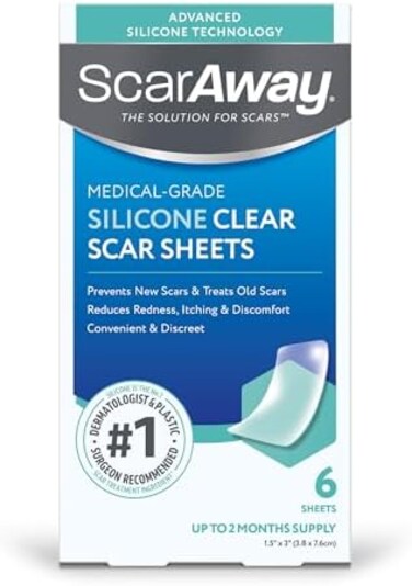 SCARAWAY Clear Silicone Scar Sheets, White, 6 Count.