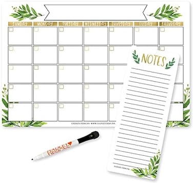 Hadley Designs Magnetic Fridge Calendar Dry Erase Magnetic Calendar for Refrigerator - Greenery Magnetic Dry Erase Calendar for Fridge, White Board Calendar for Wall, Dry Erase Board Calendar, Magneti