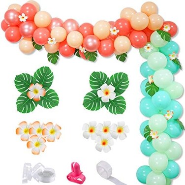 FHzytg Tropical Balloon Garland Arch Kit, Hawaii Luau Balloon Garland with Palm Leaves Plumeria for Tropical Party Decorations Aloha Luau Party Summer Baby Shower Kids Birthday Decorations.