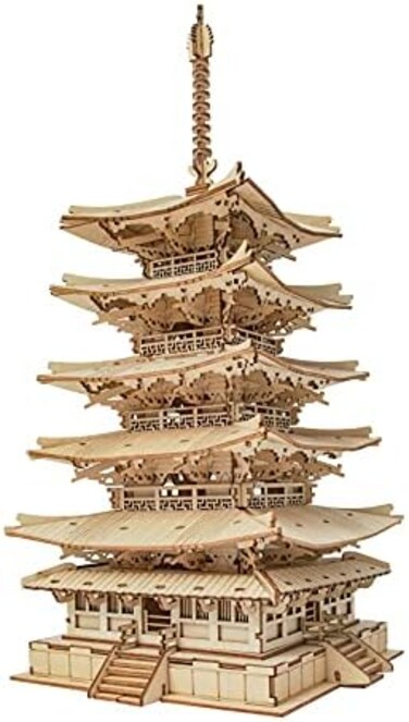 ROBOTIME 3D Puzzle Wooden Craft Kits for Adults DIY Model Building Kit Best Gift for Kids (Five-Storied Pagoda.