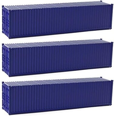Evemodel 3pcs HO Scale Undecorated 40' (ftShipping Containers 1:87 Deep Bule Ribbed Side Container C8740DB.