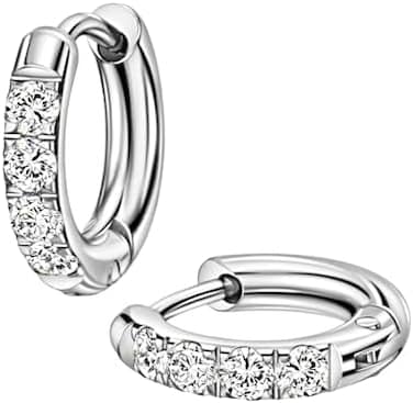 TDEBA 316L Surgical Stainless Steel Huggie Hoop Earrings 10G 8mm 10mm 12mm Cartilage Lobe Earrings 14G Piercing Jewelry Surgical Steel Huggie Hoop Earrings Stainless Steel Cubic Zirconia Hoop Earrings