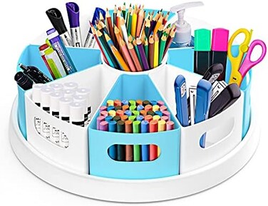 MeCids 360Rotating Desk Organizers Homeschool Office Organization and Storage Art Supplies Organizers&ndash; 12" Lazy Susan Style Caddy with Removable Bins, for Home Offices, School Supplies Classroom Use.
