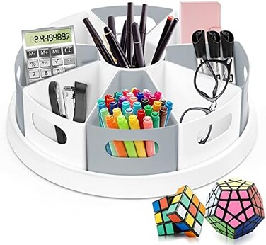 MeCids 360 Rotating Storage Organizer Desk Organizers Pen Holder&ndash; 12&rdquo; Lazy Susan Style Caddy with Removable Bins, for Home Office Supplies, Art Supplies, Make-upKitchen Use, with CardGift Box.