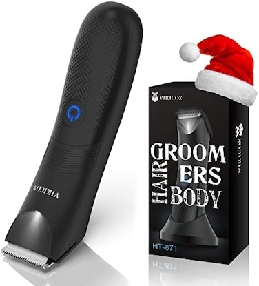 VIKICON Manscape Trimmer for Men - No Nicks Electric Razor-Shaver for Balls/Pubic/Groin/Legs/Chest Hair Removal w/LightCeramic Blade, IPX7 Waterproof Body Groomer USB-C Charging, Gifts for Him Dad.