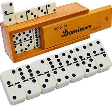 Queensell Dominos Set for Adults &ndash; Dominoes - Classic Board Games, Double 6 Dominoes Family Games for Kids and Adults - Double Six Standard Dominos Set 28 Tiles with Wood Case, Juegos de Mesa.