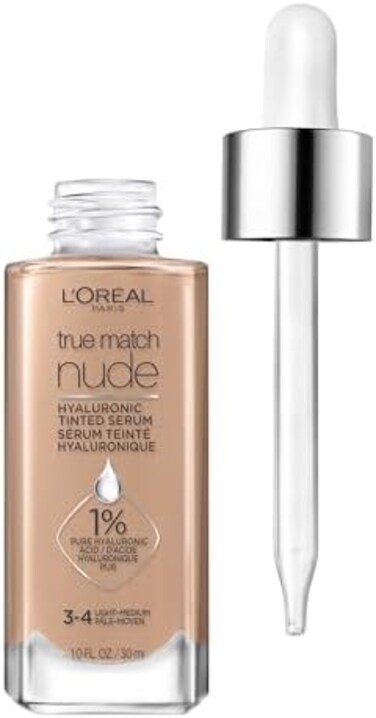 L&rsquo;Or&eacute;al Paris L'Oreal True Match Nude Hyaluronic Tinted Serum Foundation with 1% Hyaluronic acid, Light-Medium 3-4, 1 fl. oz.
