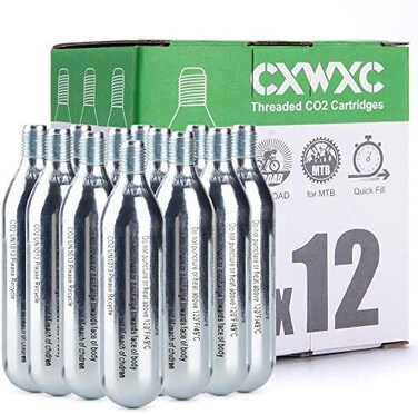 خراطيش ثاني أكسيد الكربون CXWXC 16 جم / 25 جم ملولبة أو منفاخ ثاني أكسيد الكربون لإطارات الدراجات - خرطوشة لمنفاخ ثاني أكسيد الكربون بوصلة ملولبة، مضخة ثاني أكسيد الكربون للدراجات الهوائية والجبلية.