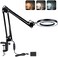 Dylviw Magnifying Glass with Light and Stand, 3 Color Modes Stepless Dimmable, 5-Diopter Glass Lens, Adjustable Swivel Arm, LED Magnifier Desk Lamp for Close Work, Repair, Crafts, Reading - Long.