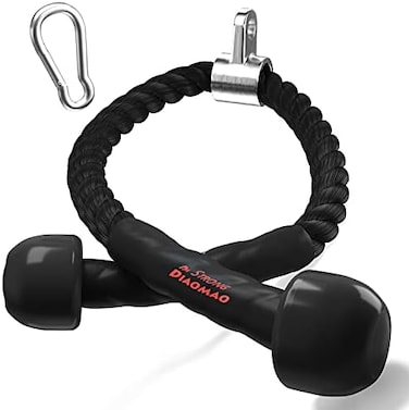 Diaomao Upgraded Tricep Pull Down Rope - Tricep Rope Cable Attachment 35 Inch with Rubber Pad - Stainless Steel Carabiner Clips - Great for Cable Pulley System Home Gym (Black, 35".