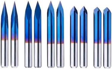 FoxAlien 20/30/45/60/90deg 0. 1mm Triangular CNC Router Bits Set, 1/8" Shank Engraving Carving V-Bit with Nano Blue Coating Sharp Pyramid Bits for Acrylic Wood MDF Aluminum Lettering Sign Making.