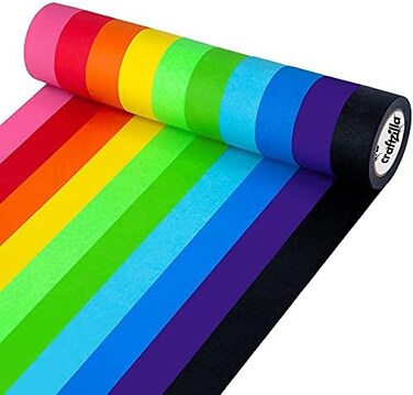 Craftzilla Colored Masking Tape &ndash; 10 Roll Multi Pack &ndash; 300 Feet x 1 Inch of Colorful Craft Tape &ndash; Vibrant Rainbow Colored Painters Tape &ndash; Great for ArtsCrafts, Labeling and Color-Coding.