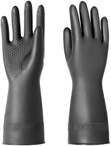 ROYAKI Chemical Resistant Latex Gloves,Cleaning Protective Safety Work Heavy Duty Rubber Gloves, S-M-L-XL Size, Black 1 Pair.