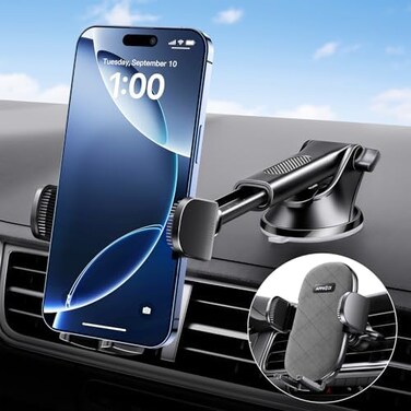 APPS2Car Suction Cup Phone Mount, Windshield/Dashboard/Air Vent Car Phone Holder Mount with Sticky Gel Pad, Compatible with iPhone, Samsung, All Cellphone, Thick Case Friendly.