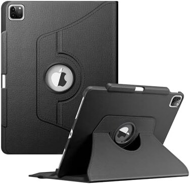 غطاء دوار من FINTIE متوافق مع iPad Pro 12.9 بوصة (2022/2021/2020/2018، الجيل السادس/الخامس/الرابع/الثالث) - غطاء حماية يدور 360 درجة مع حامل قلم رصاص، خاصية التشغيل/الإيقاف التلقائي، أسود.