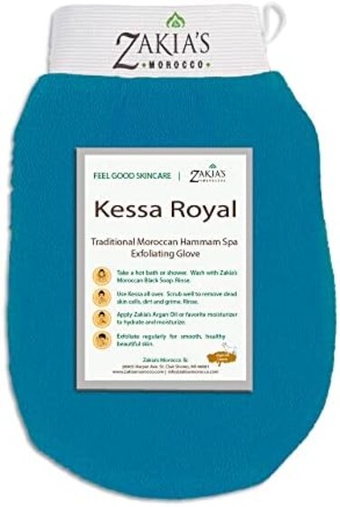 Zakia's Morocco Kessa Exfoliating Scrub Glove - Teal Blue.