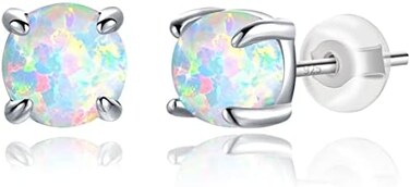 COMORE Hypoallergenic Moonstone Stud Earrings 925 Sterling Silver Rainbow Moonstone Earrings for Women Girls Moonstone Jewelry Small Round Earrings for Sensitive Ears.