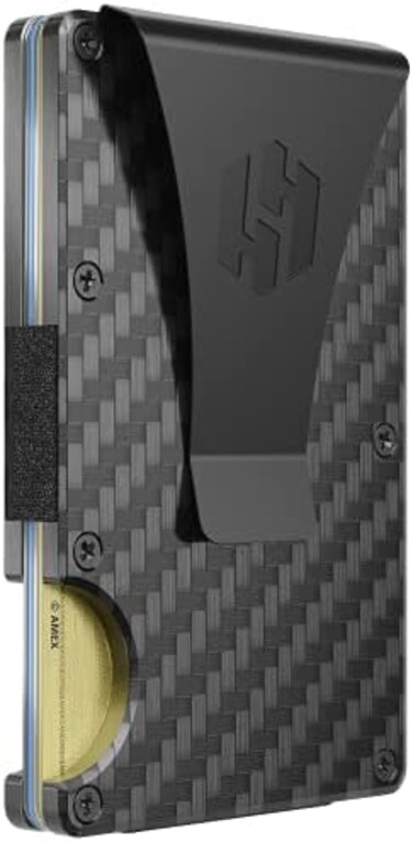 Hayvenhurst Slim Minimalist Front Pocket RFID Blocking Metal Wallets for Men with Money Clip, Carbon Fiber, S, Minimalist.
