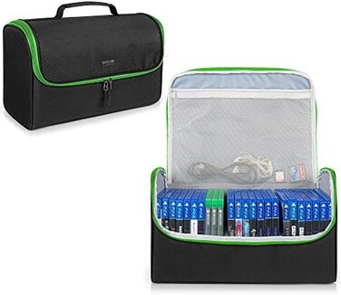 Trunab Game Disc Case Hold Up to 24 Discs, Portable Storage Bag Gaming Disk Organizers, Compatible with Xbox 360/Xbox One/Xbox Series X/S/PS4/PS4 Pro/PS3/PS5, Green (Patent Design.