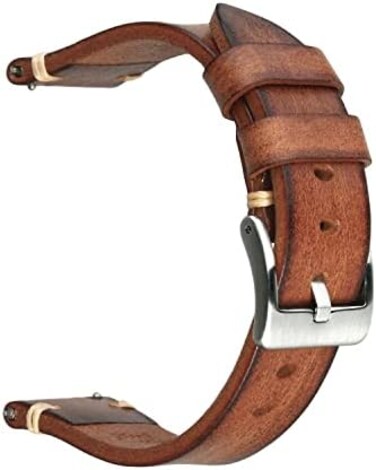 Berfine Retro Handmade Watch Band, Quick Release Vintage Leather Watch Strap Replacement,Choice of Width-18mm 20mm 22mm 24mm or 26mm.